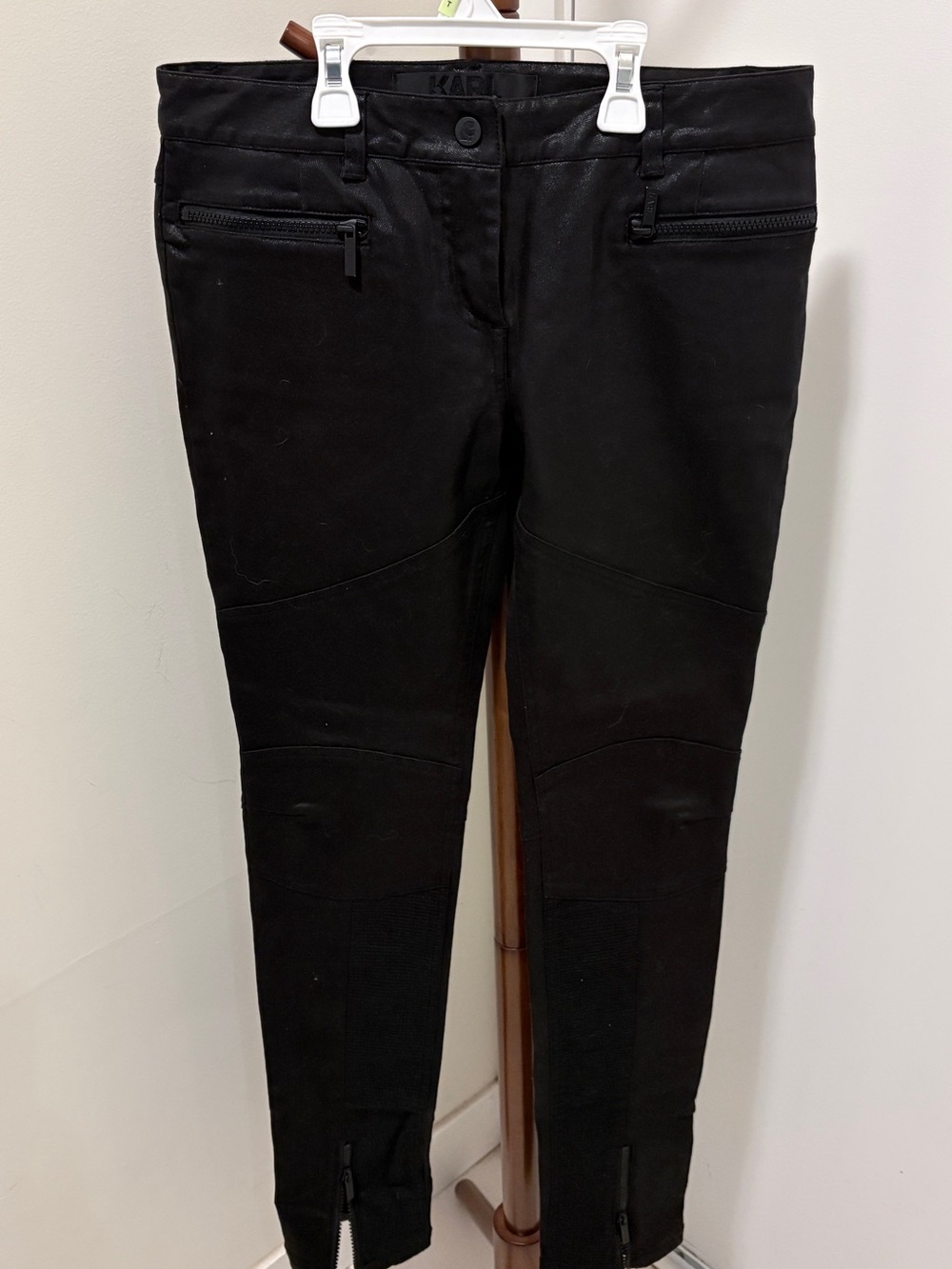 Karl Lagerfeld Black Skinny Moto-Style Pants
